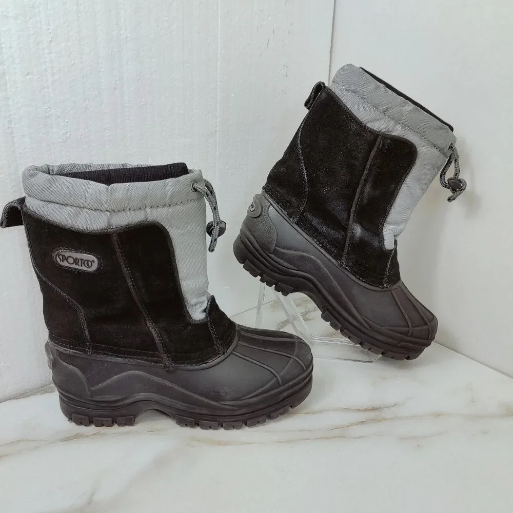 Sporto Toddler Kids Black Suede Rubber Winter Snow Boots, Sz 3